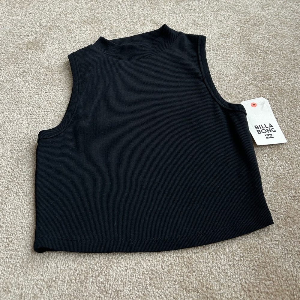 NWT Billabong Women's Black Sleeveless Ribbed cropped Tank/Top size Small